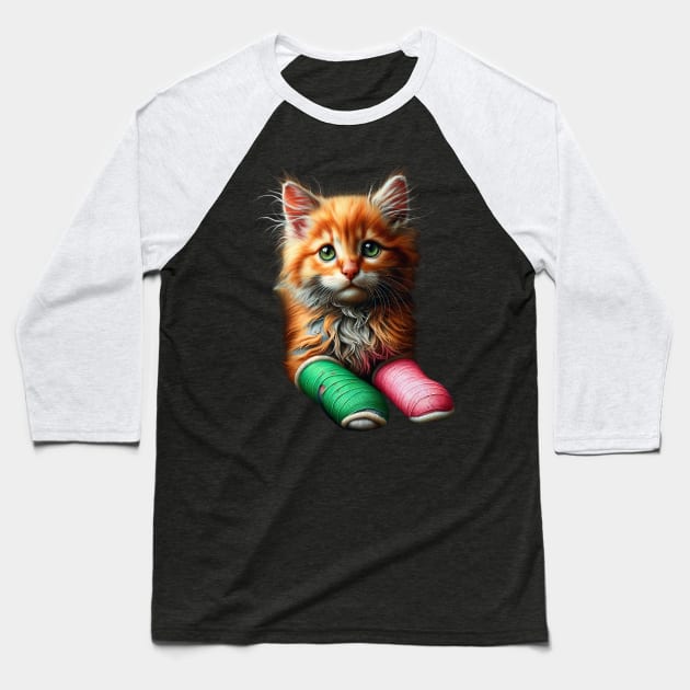 Tater Tot Cat, A Touch of Care Baseball T-Shirt by WorldByFlower